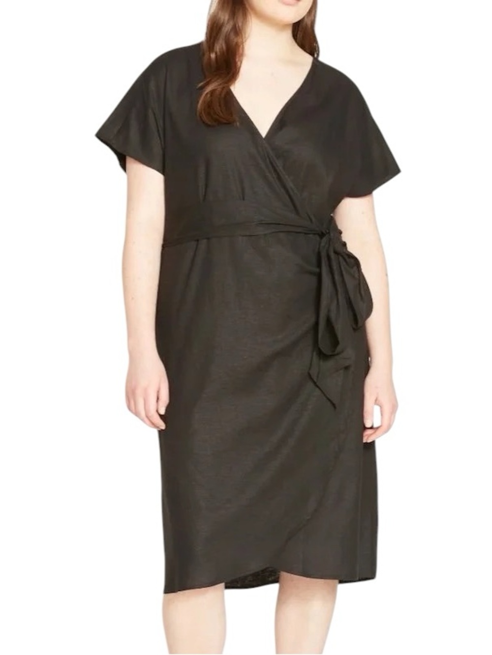 Universal Standard Tracy Linen Blend Shortsleeve Black Wrap Dress Large 22/24